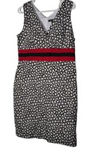 Chris McLaughlin Faux Wrap Sheath Dress Size 14 White Black Geometric Sleeveless