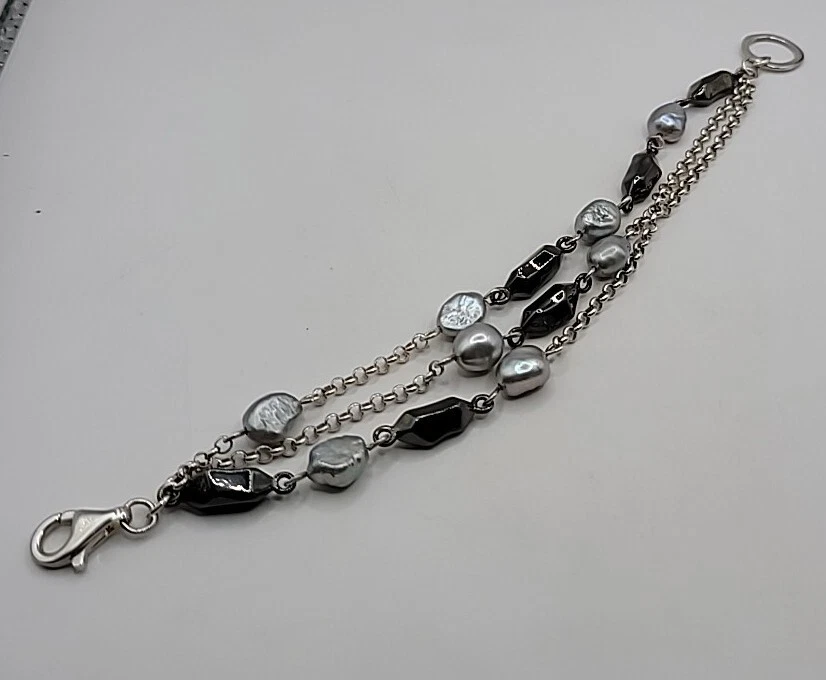 Robert Lee Morris RLM Studio Sterling Three Strand Pearl Hematite Bracelet - Image 2 of 4