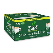 400 Packets WHOLE EARTH Stevia Leaf and Monk Fruit Natural Sweetener No Calories