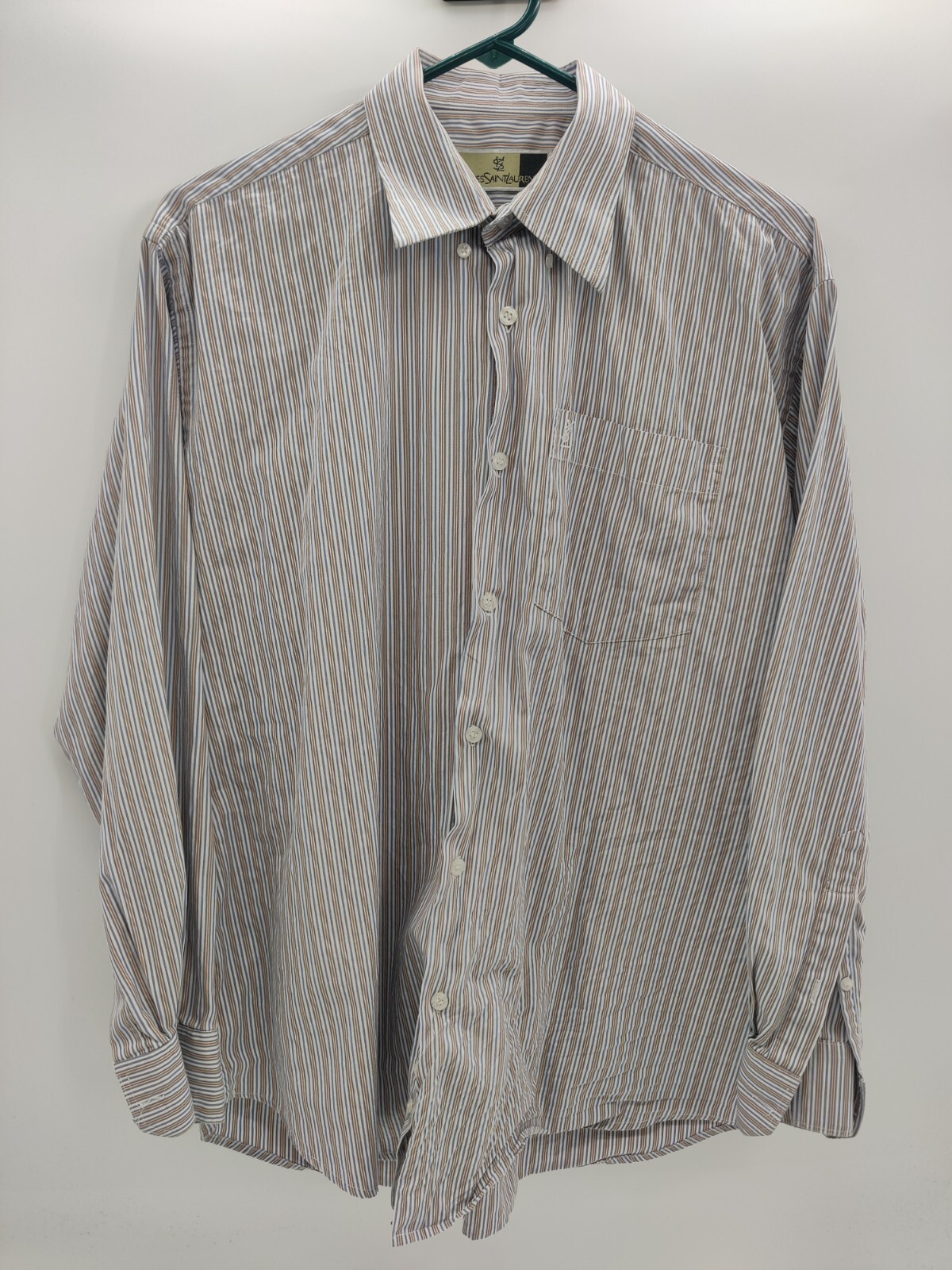 Camicia a righe vintage Yves Saint Laurent da uomo a maniche lunghe con bottoni taglia 16 1 2 42