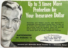 Vintage Nationwide Life Insurance Alvin Snyder Allentown PA Blotter Trade Card 