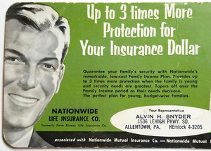 Vintage Nationwide Life Insurance Alvin Snyder Allentown PA Blotter Trade Card