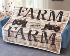 Farm Sweet Farm Tractor Sherpa Throw Blanket 50x60 Luxury Plush Fleece