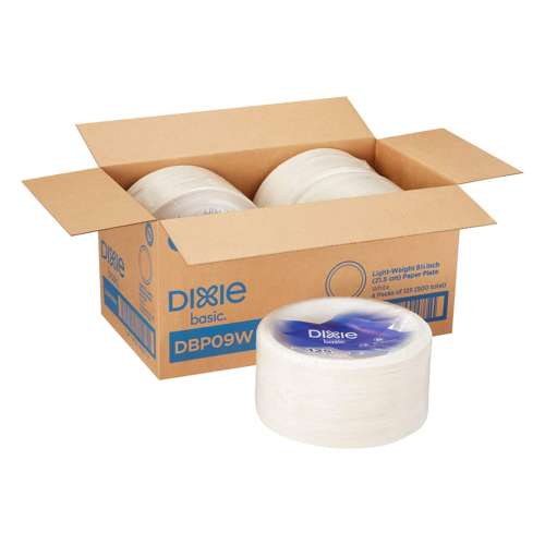 Dixie Basic 8.5” Light-Weight Paper Plates by GP PRO (), White, DBP09W, 500 Coun - Afbeelding 1 van 7