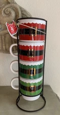 Santa Stackable Mugs Stoneware Christmas Mugs Cups Coffee Tea Set Rack