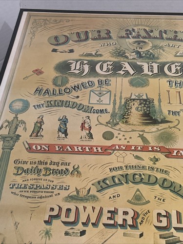 Vintage Masonic Lords Prayer Lithograph Print 12 x 15 - Picture 3 of 6