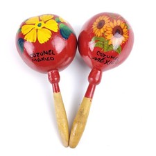 Pair Of Vintage Cozumel, Mexico Hand Painted Coconut Maracas - Approx 7.5 Inches