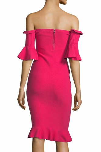 Milly Pintuck off the shoulder guava bandage bodycon dress NWT S $395.00 - Picture 2 of 2