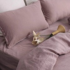 Luxury 100 French Linen Duvet Cover Set  Bedding Blush Pink with Pillowcase,