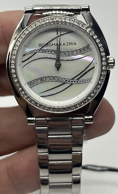 BCBG Maxazria Crystal Pave Silver Tone Bracelet Watch BAWLG0000303 34MM