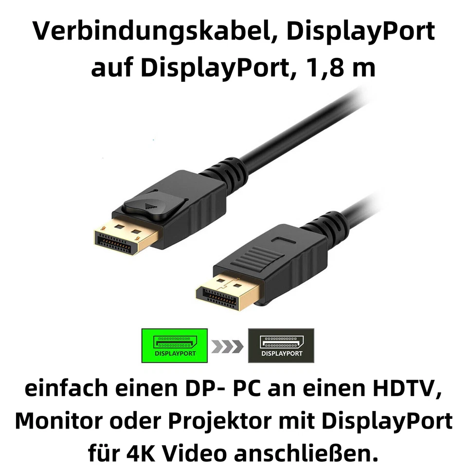 L48 DisplayPort Kabel Verbindungskabel, DisplayPort auf DisplayPort Stecker 1,8m - Bild 2 von 4