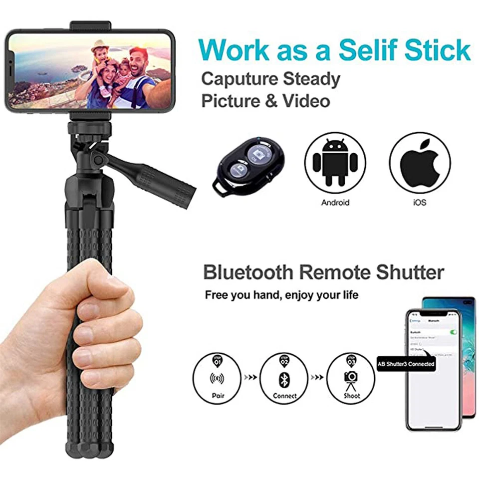 Phone Tripod Portable Flexible Adjustable Cell Phone Stand with Wireless Remote - Image 3 of 4