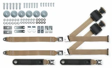 1965-73 Mustang Tan Shoulder Belt Kit 20" Pushbutton Buckles for Bench Seats Tan