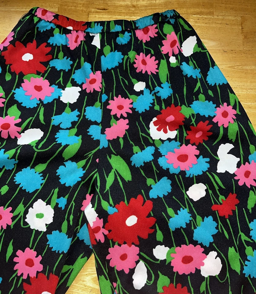 Pantalones Alex Colman Vintage Años 60 Neón Floral Cintura Alta Pierna Ancha Poliéster-Pequeños 4-6 Foto 2 de 4