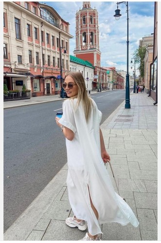 H&M HM Conscious V-Neck LYOCEL or Ruffled Cream FLOUNCED KAFTAN TUNIC Dress - Picture 6 of 15