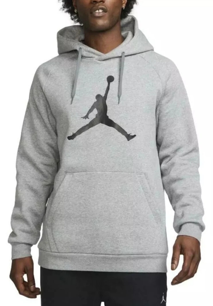 NIKE Jordan Jumpman Logo Fleece Hoodie Men s MEDIUM Grey Black DA6801 091