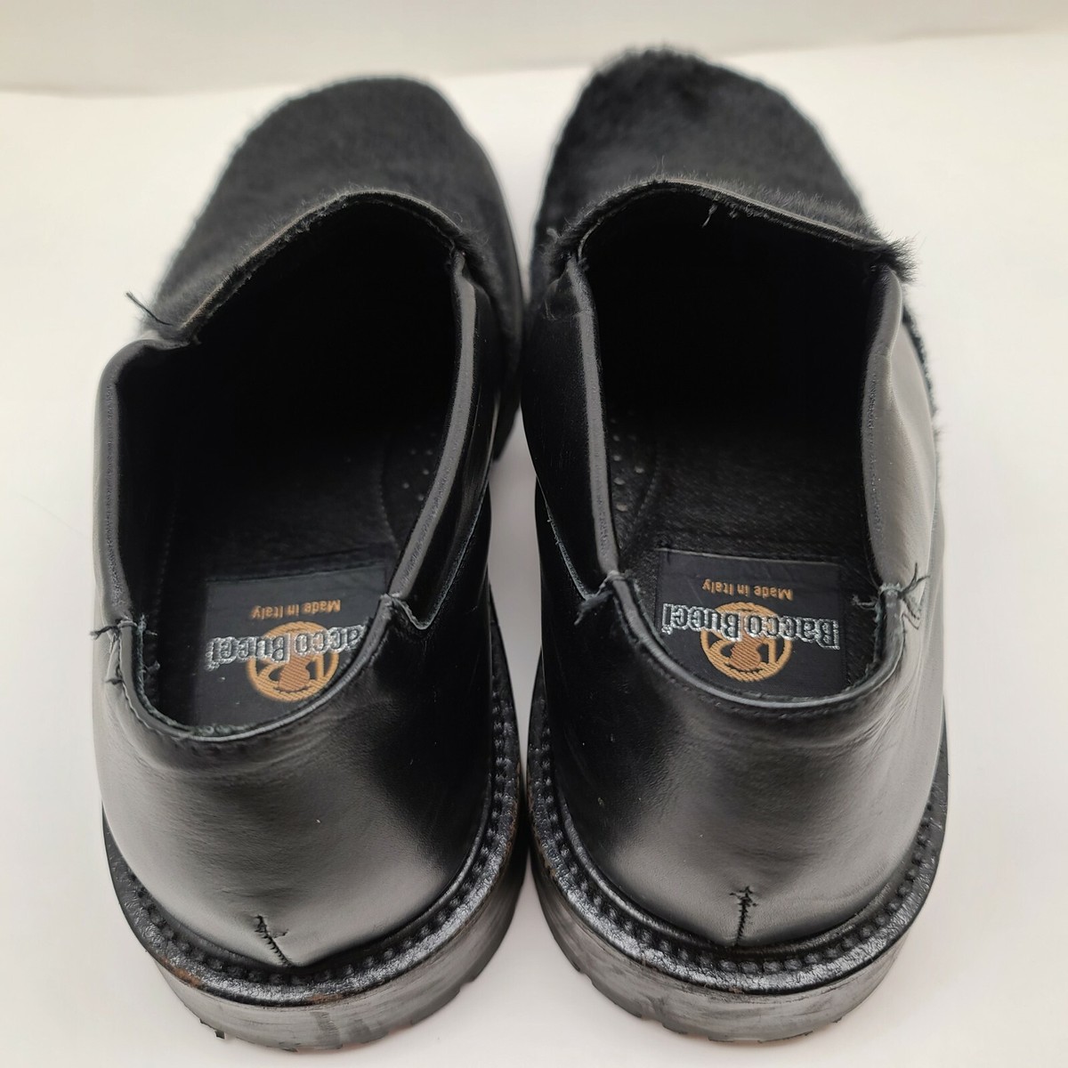 Bacco Mens Bucci Black Calf Hair Loafers Shoes Made in Italy 