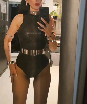 Damen Body Krokodil-Optik Schwarz Wetlook Mock Neck Bodysuit Party Rave Goth