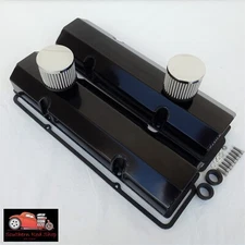 Small Block Chevy Black Aluminum Fabricated Valve Covers SBC 350 400 Breathers