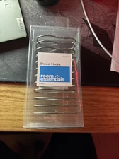 New Set of 12 Room Essentials Brushed Nickel Basic Shower Curtain Hooks W/ Clasp