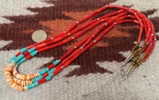 Ethnic tri-strands coral/spiny oyster shell necklace (w174h-w2)