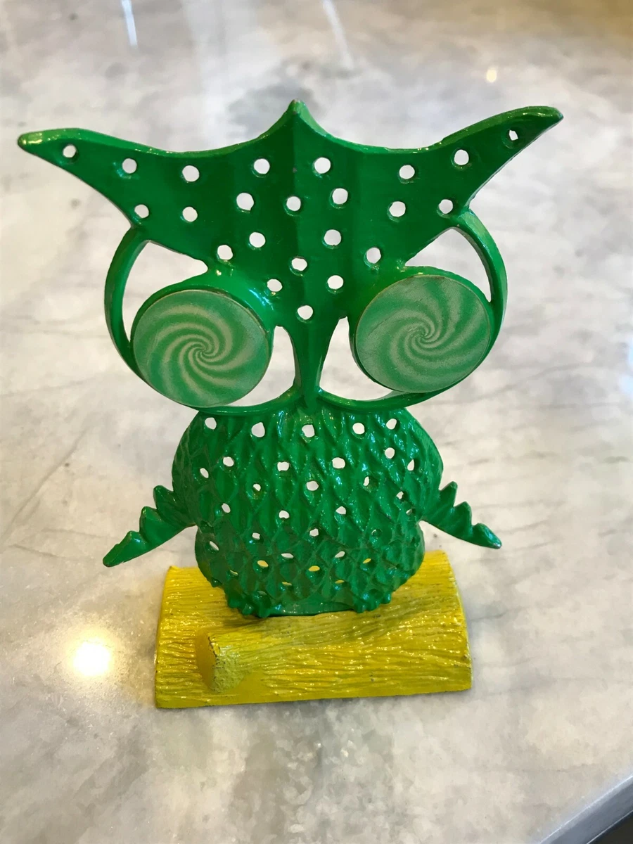 Vintage Green Metal Owl Earring Holder Caddy With Patented Vari