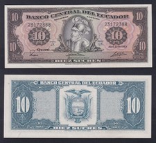 Ecuador 10 Sucres Banknote 1983 P.-114b FDS/UNC