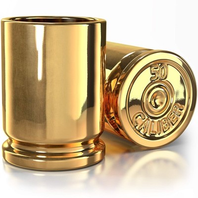 2A 50 Cal Brass Ceramic Shot Glasses - Set of 2 - Engraved 2A