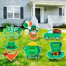 6 PCS St Patricks Day Yard Signs Shamrock Garden Signs St Patricks Day Outdoor..