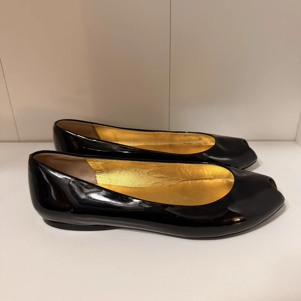 Prada Negro Charol Piel de becerro Punta abierta Ballet Pisos Talla EU 36 Foto 4 de 4