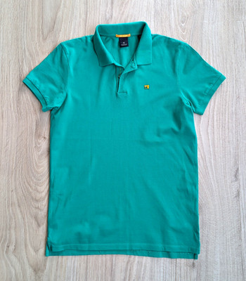 Scotch & Soda Herren Polo Kurzarm Grün M Kragen Pikee Logo Knopf