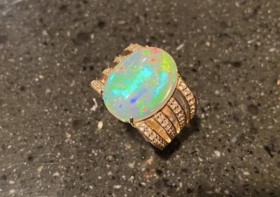 14k Yellow Gold fInish Natural Ethiopian Opal Ring  Opal Engagement Ring
