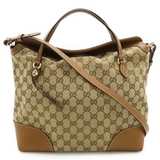 Gucci Brie Gg Canvas Handbag 2Way Shoulder Bag Crossbody Leather Khaki Beige