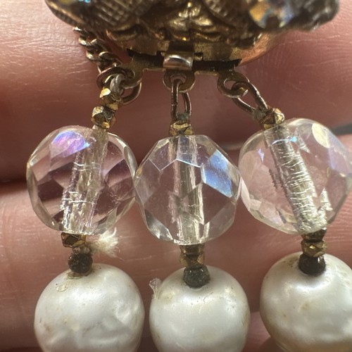 Vintage Miriam Haskell Pearl & Rhinestone Seeded Pearls Flower 3 Strand Bracelet - Picture 7 of 12