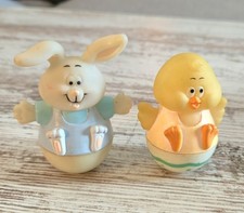 Vintage Russ Berrie Easter Bunny and Chick Egg-Shaped Figurines Set of 2