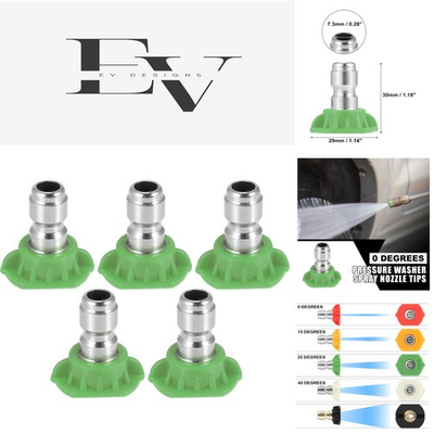 #ad Efficient 25° High Pressure Washer Nozzle Tips 5 Piece Quick Connect Set $17.99