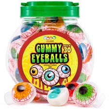 30 Gummy Eyeballs, Spooky Candy, Fruity Jelly Filling, Individually Wrapped, 19