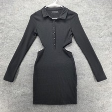 Urban Outfitters Dress Womens XS Black Collared Cutout Bodycon Mini Long Sleeve