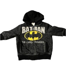 Batman Heavy Jacket Kids 2T Black Gray Hooded Zip Up Quilted Lined Pockets