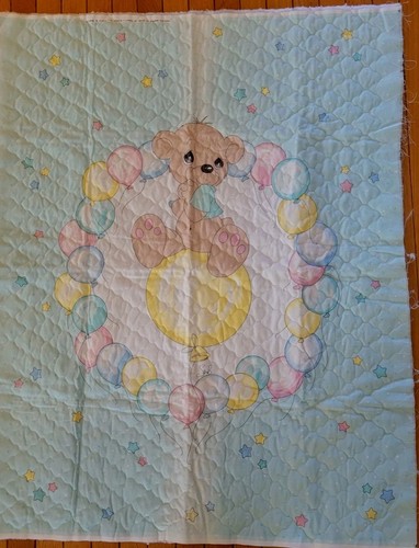 Precious Moments PRE-QUILTED Nursery Baby Fabric Panel Bear Balloons 1991 - Picture 1 of 7