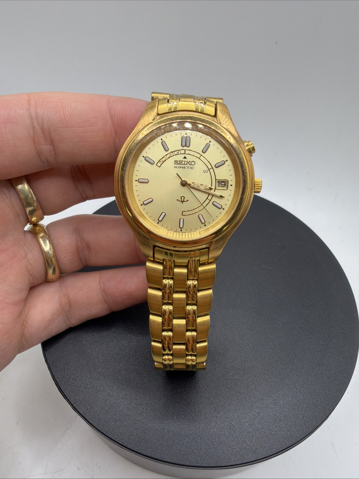 Tone Back Gold Skeleton 5M42-0A19 Watch Seiko Mens Automatic KINETIC 7"🔥🔥 - vintagewatches.pk