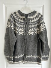 DALE OF NORWAY Vtg Gray Fair Isle Wool Ski Cardigan Sweater Size S/M Nordic
