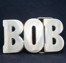 WD05132 AWESOME VINTAGE 1970s   BOB   NAME ARTWORK SOLID BRASS BELT BUCKLE