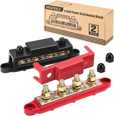 MOFEEZ Power Distribution Block Bus Bar, 4 X 5/16'' Posts, 6 X #8 Screws Terminal