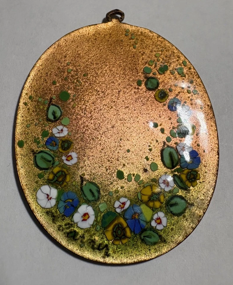 Juego de pendientes y colgantes florales vintage de cobre esmaltados a mano Foto 4 de 4