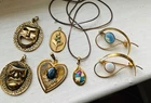 VINTAGE Costume JEWELRY LOT Gold Tone PINS PENDANTS CHARMS