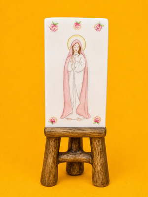   Vtg Virgin Mary Christian Angel Figurine Easel Painting Catholic Religious