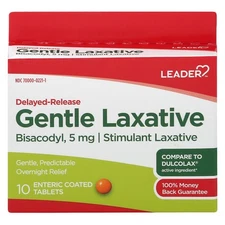 Leader Gentle Stimulant Laxative Bisacodyl USP 5mg Overnight Relief 10 Count