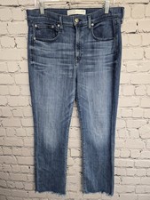 AYR The Pop Jeans Womens 34L Medium Wash High Rise Straight Leg Preppy Raw Denim