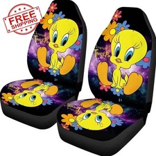 Tweety Bird Car Seat Covers Yellow Looney Tunes Cartoon Front Seat Protector Set